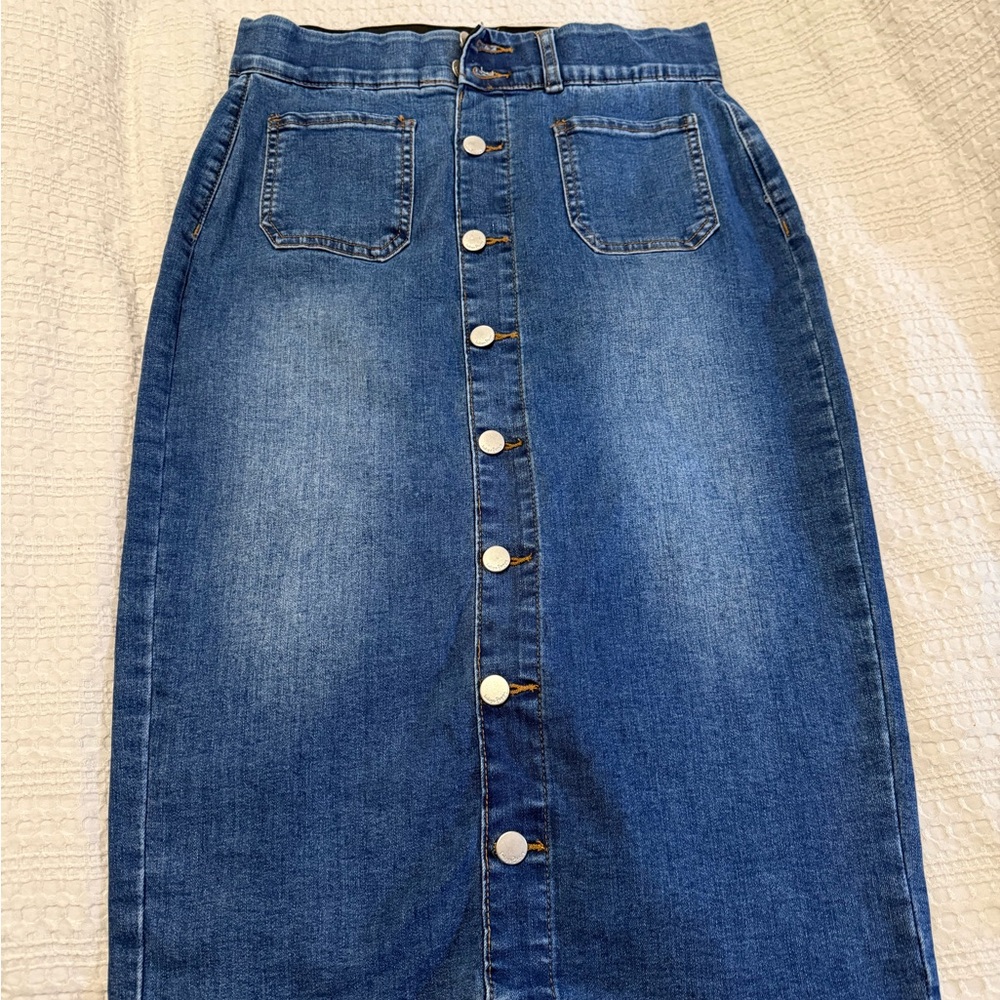 Classic Blue Denim Pencil Skirt